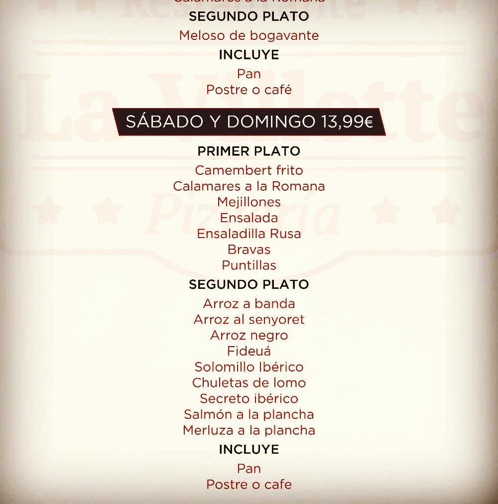 Menu at Restaurante la villette, Ribaroja de Túria