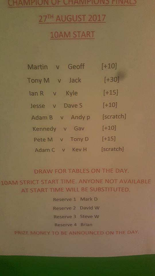 Menu at Alfreton Snooker club, Alfreton