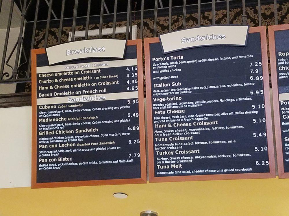 Menu at Porto's Bakery and Cafe, Glendale