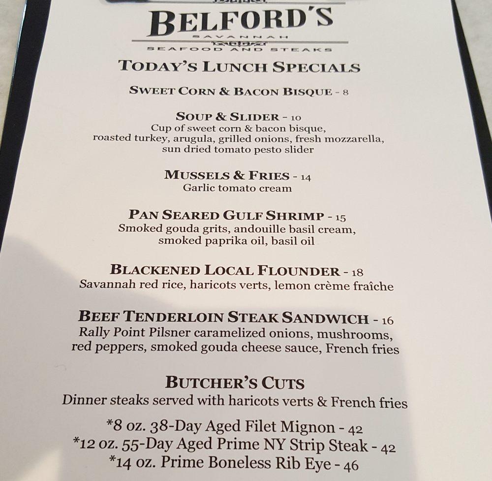 Menu at Belford's Savannah Seafood & Steaks pub & bar, Savannah