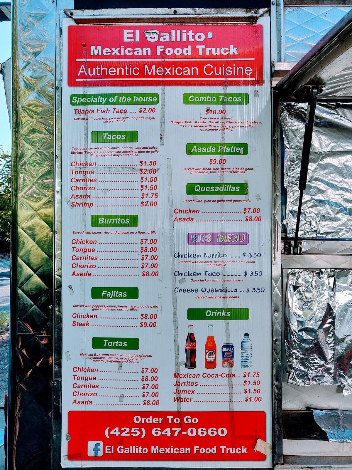 Menu at El Gallito Mexican Food Truck restaurant, Renton, SE Carr Rd
