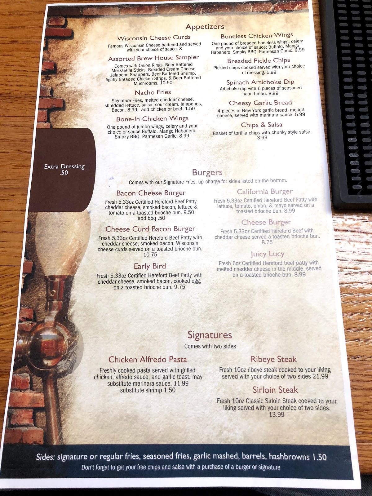 Menu at Hilltop Bar, Grill & Event Center, Dawson