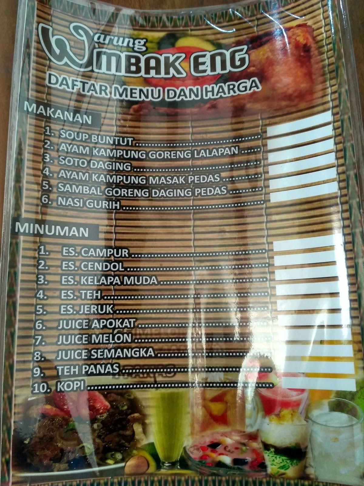 Menu at Warung Makan Mbak Eng Spesial Pedas restaurant, Mindi