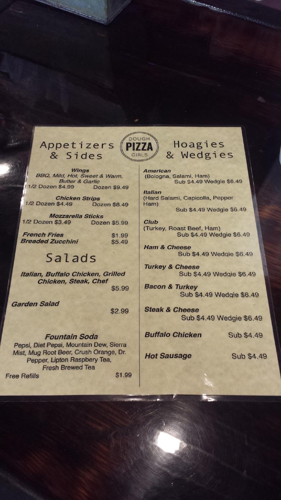 Menu at Dough Girls Pizza pizzeria, New Centerville