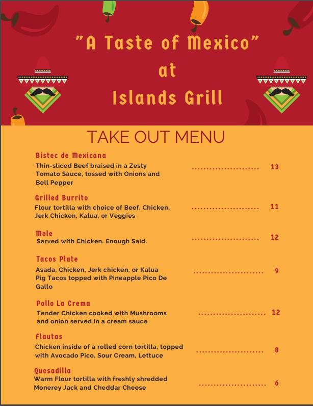 Menu at Islands Grill restaurant, Vernonia