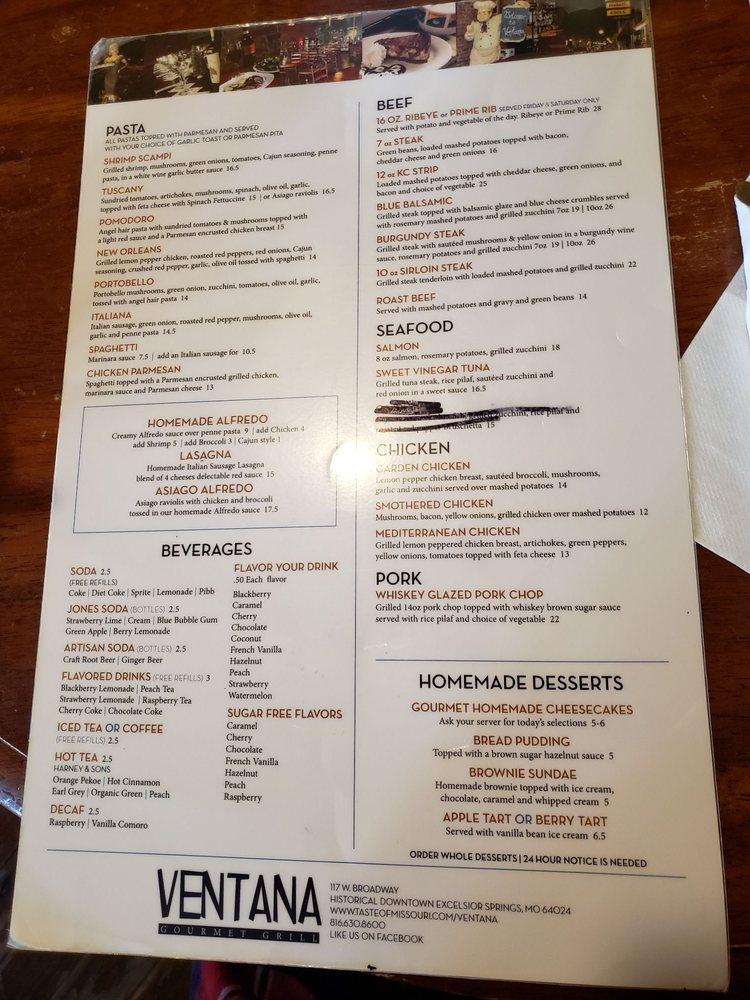 Menu at Ventana Gourmet Grill pub & bar, Excelsior Springs