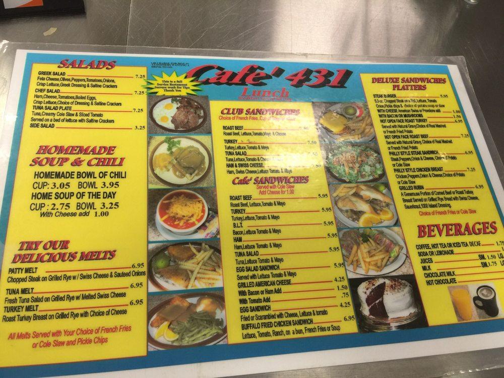 Menu at Cafe 431, Phenix City