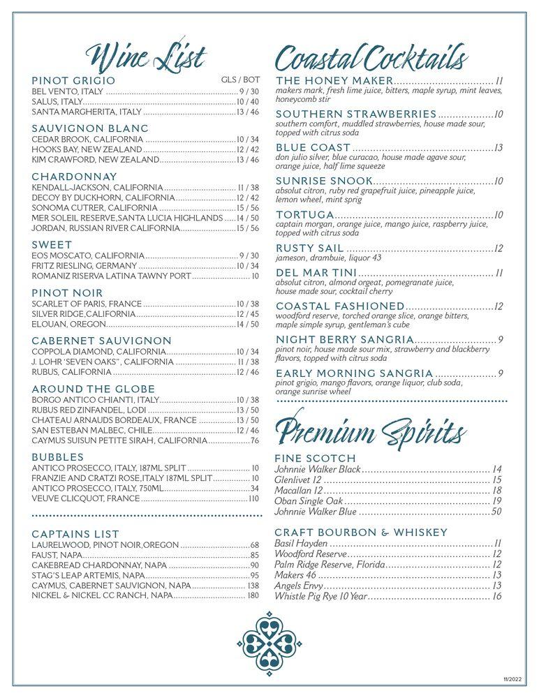 Menu at Coastal Del Mar - Seafood Grill pub & bar, Lady Lake