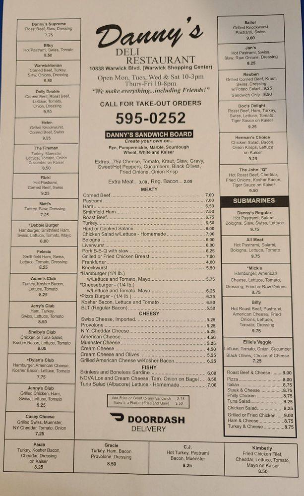 Menu at Danny's Deli Restaurant, Newport News