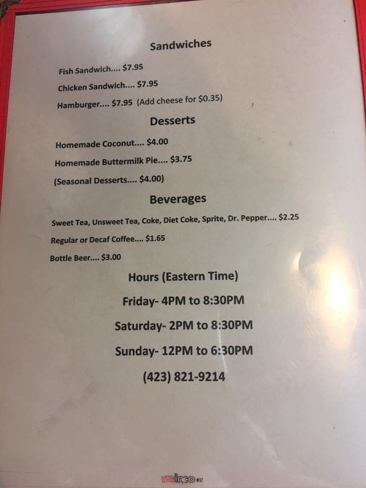 Menu at Riverside Catfish House restaurant, Chattanooga