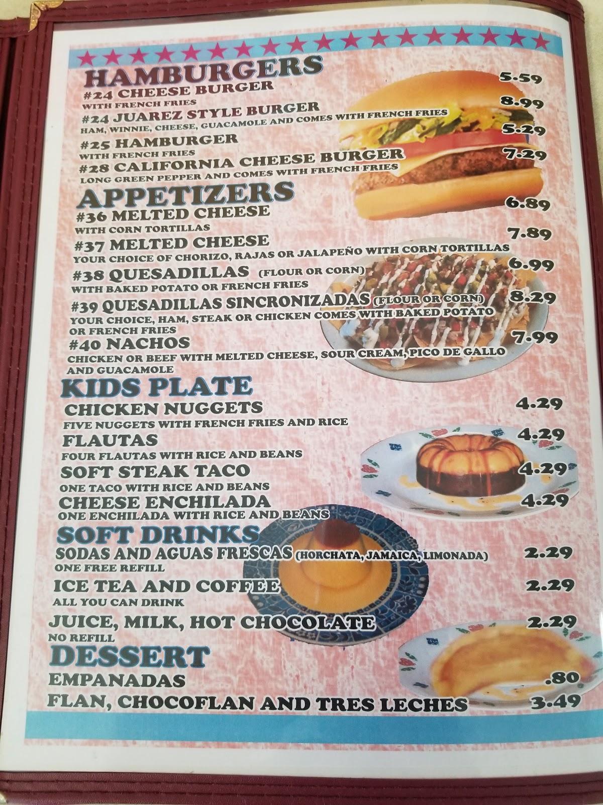 Menu at El Chaparral Cafe, El Paso, 6560 Montana Ave