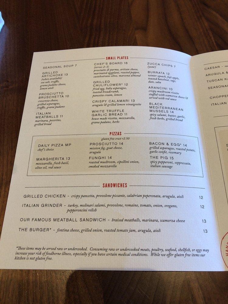 Menu at North Italia pub & bar, Las Vegas