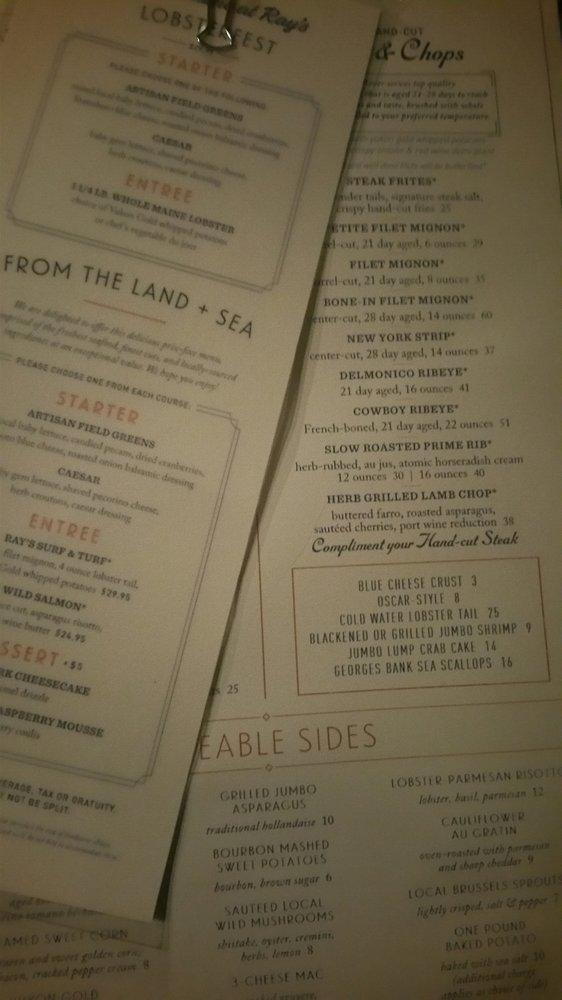 Menu at Ray's on the River steakhouse, Sandy Springs