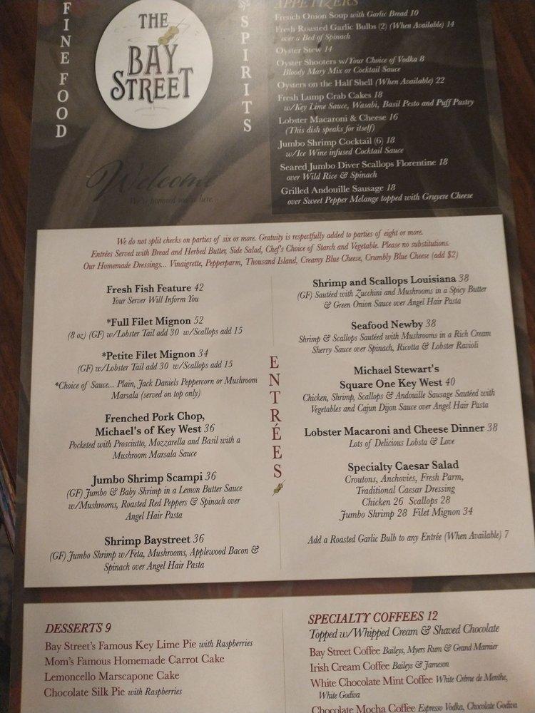 Menu at The Bay Street restaurant, Sodus Point