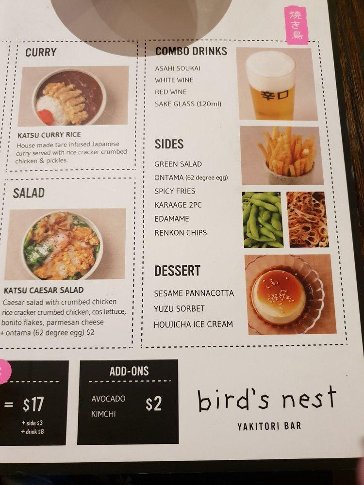 Menu at Bird's Nest Fortitude Valley restaurant, Brisbane City, Shop