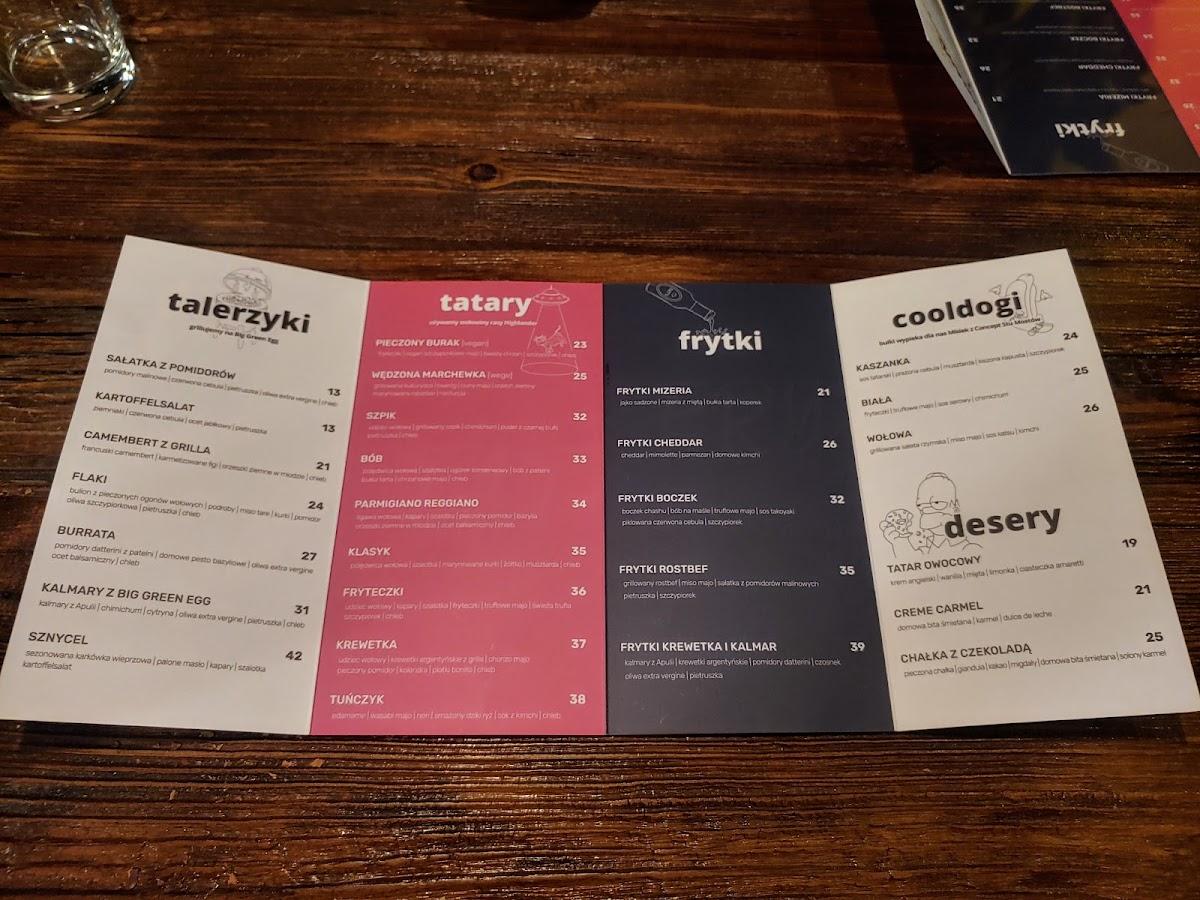 Menu at CULTO restaurant, Wrocław