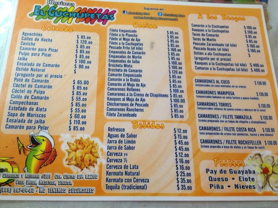 Menu at El Cuchupetas restaurant, Villa Unión