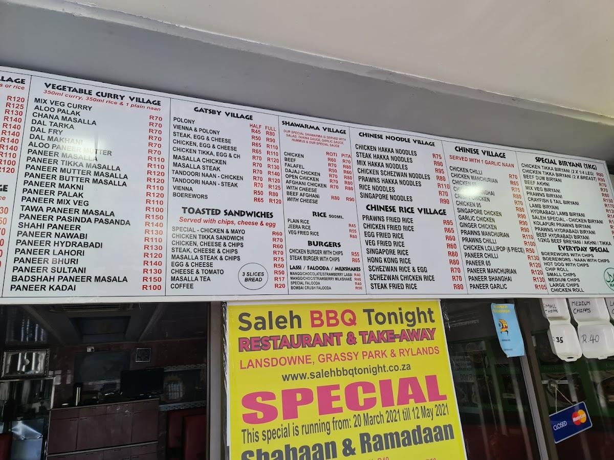 Menu at Saleh bbq tonight Lansdowne, Cape Town, 368 Imam Haron Rd