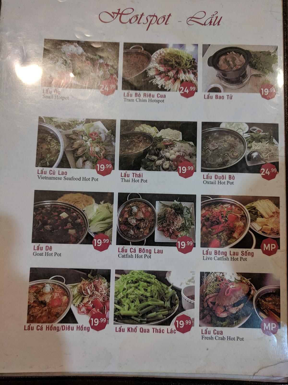 Menu at Tràm Chim Fresh Seafood restaurant, Westminster, Bolsa Ave Ste B
