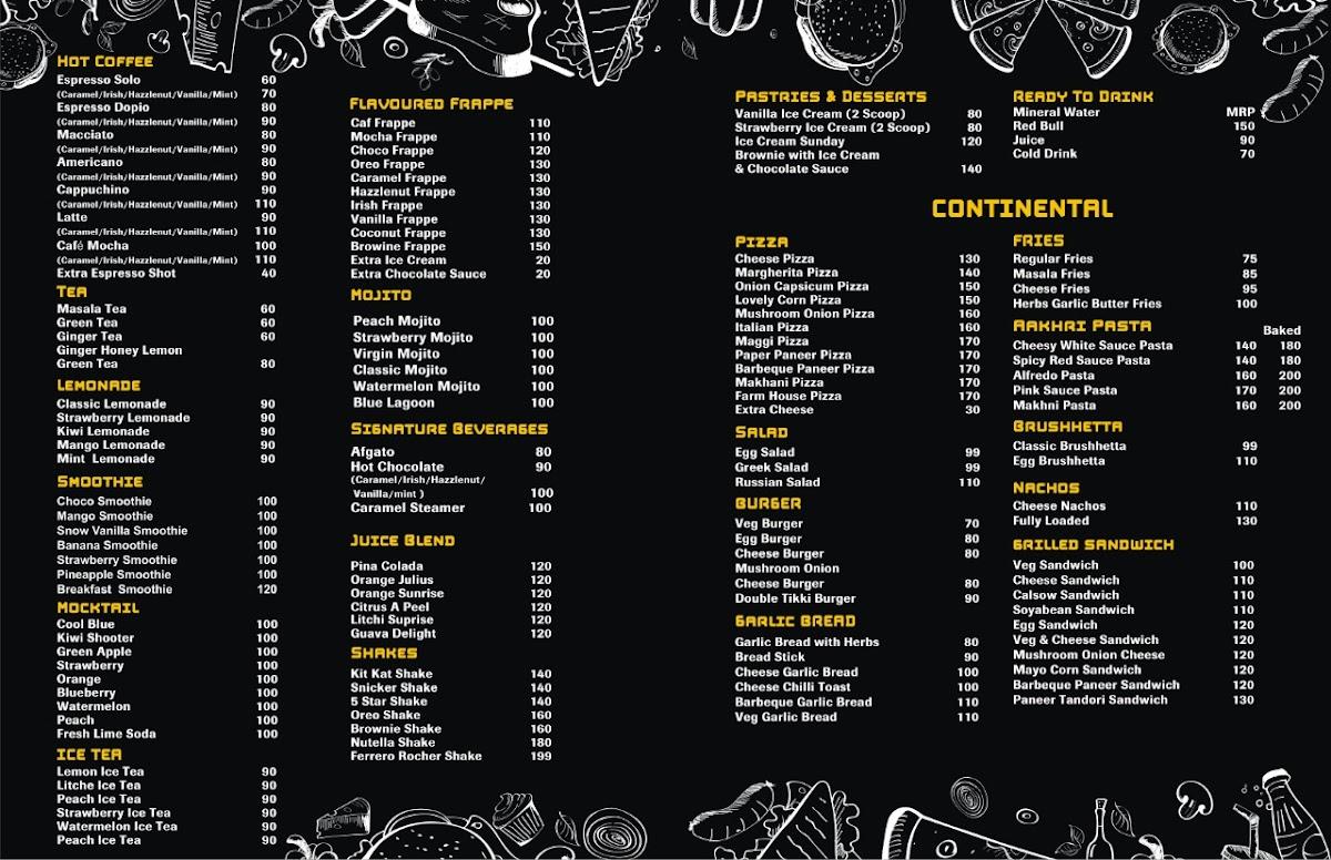 Menu at the Beans Cafe, Gwalior