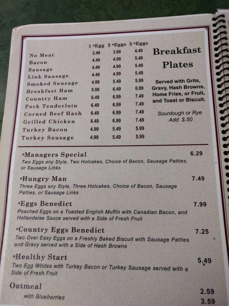 Carta de CJ's Olde Towne Restaurant, Asheboro