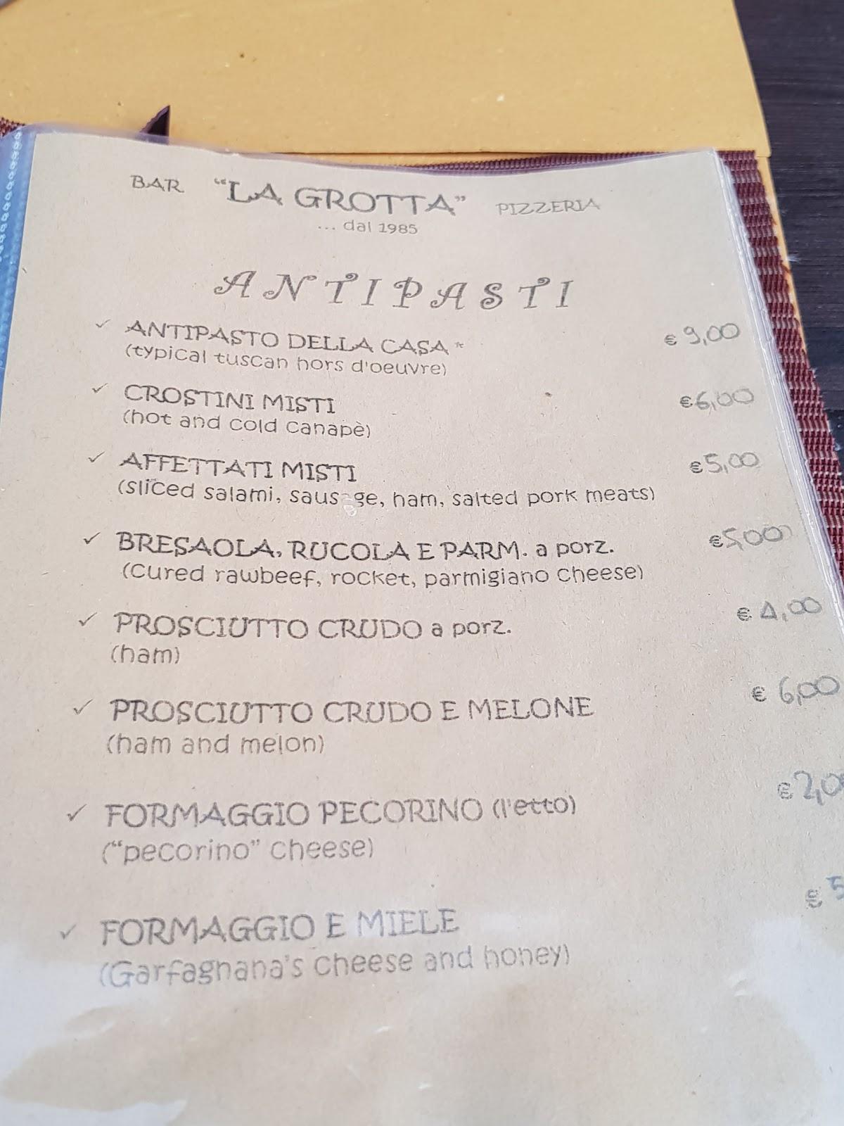 Menu At Pizzeria La Grotta Chiozza