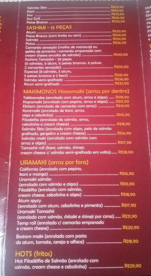 Tamashii Sushi cardápio