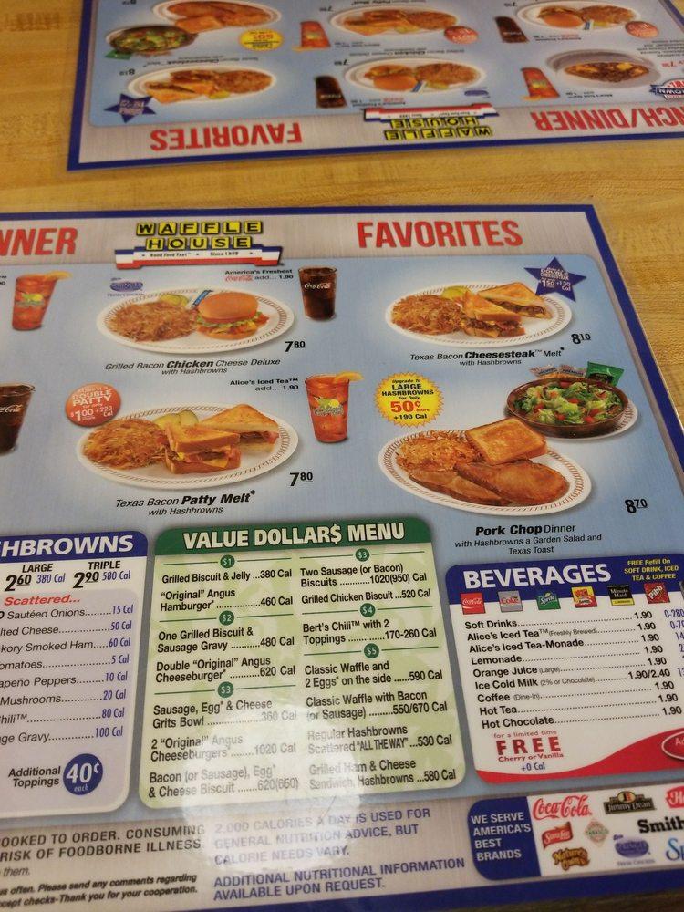 Menu at Waffle House restaurant, Orangeburg