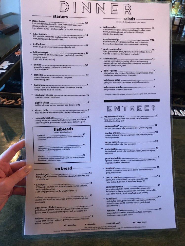 Menu at District. Pour House + Kitchen pub & bar, Kansas City