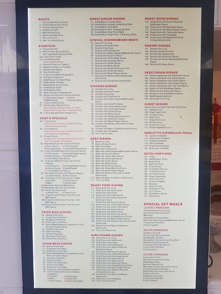 Menu at Fortune Cookie restaurant, Bath