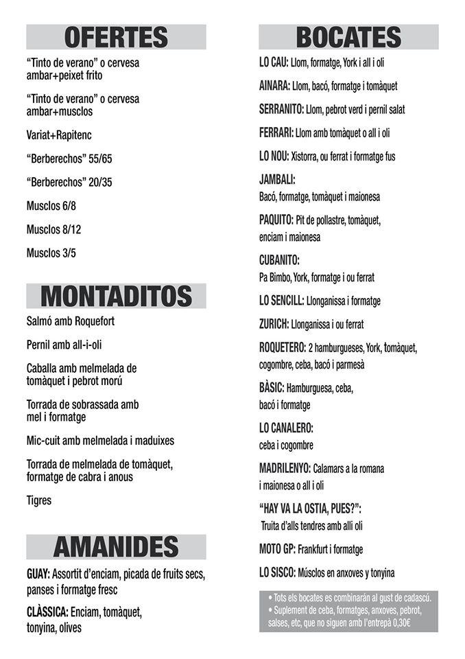 Menu at Lo Cau De La Reina restaurant, Roquetes