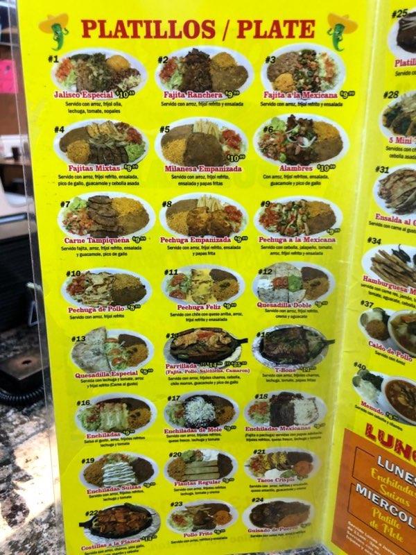 Menu at Taquerias Jesus Maria restaurant, Houston