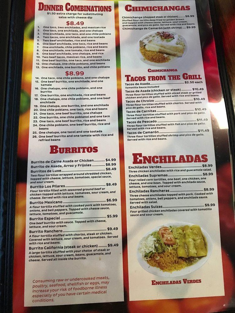 Menu at Los Pilares Mexican Restaurant, Bartlett, US-70