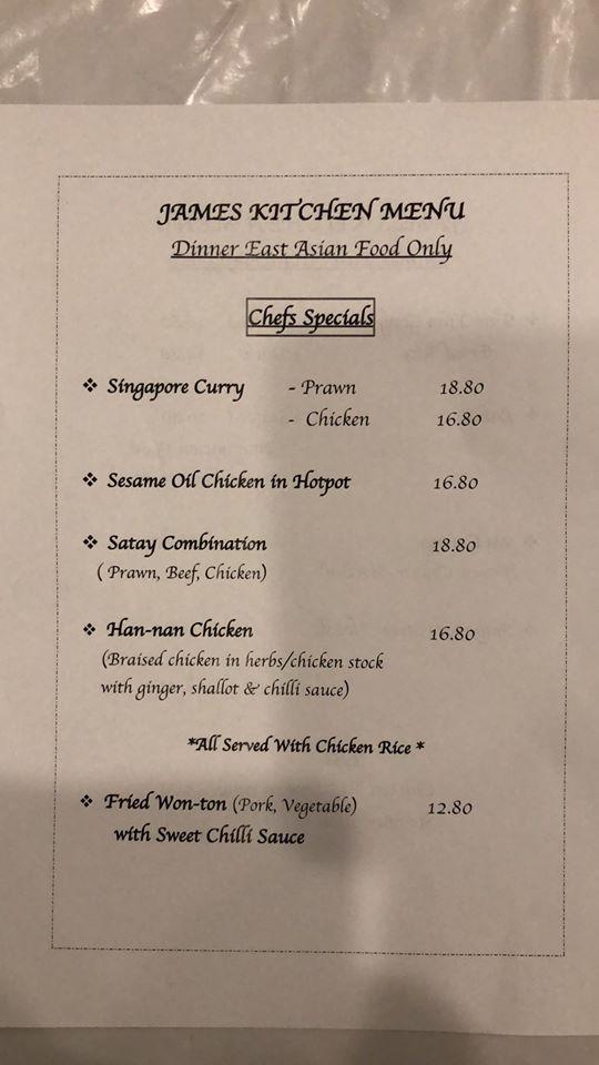 Menu at James Kitchen restaurant, Huskisson