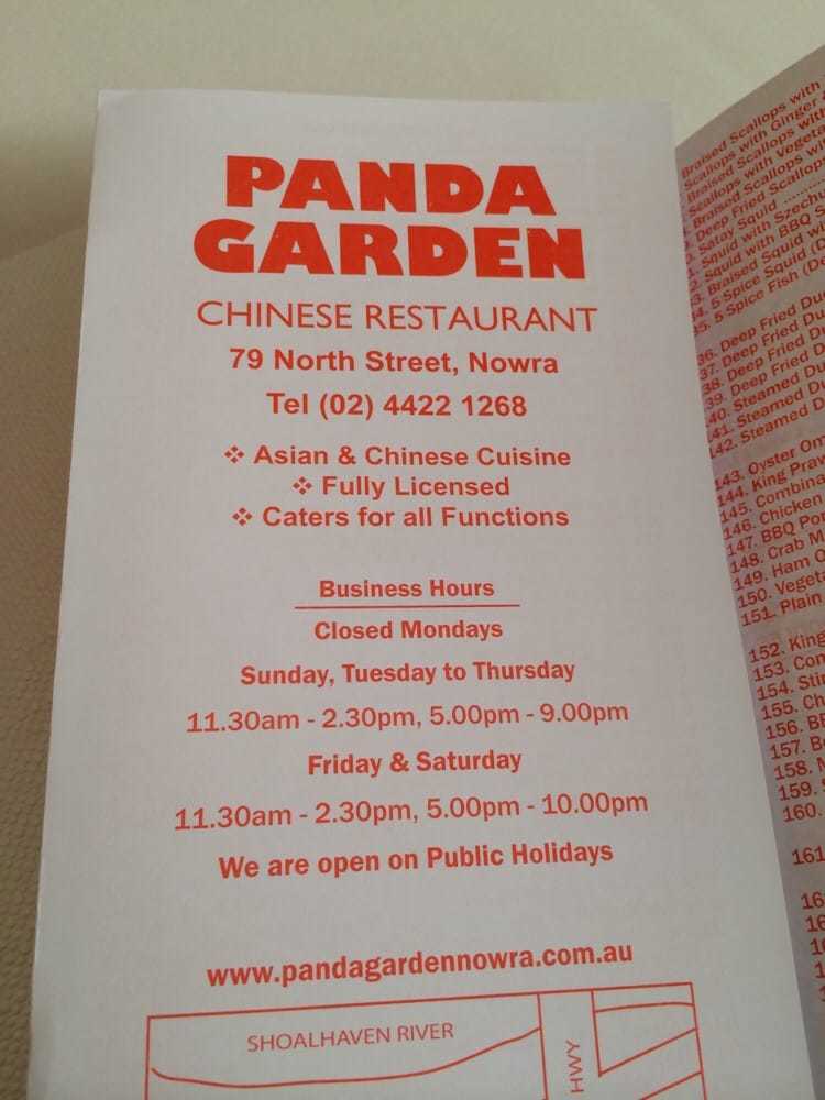 Menu at Panda Garden Chinese Restaurant, Nowra