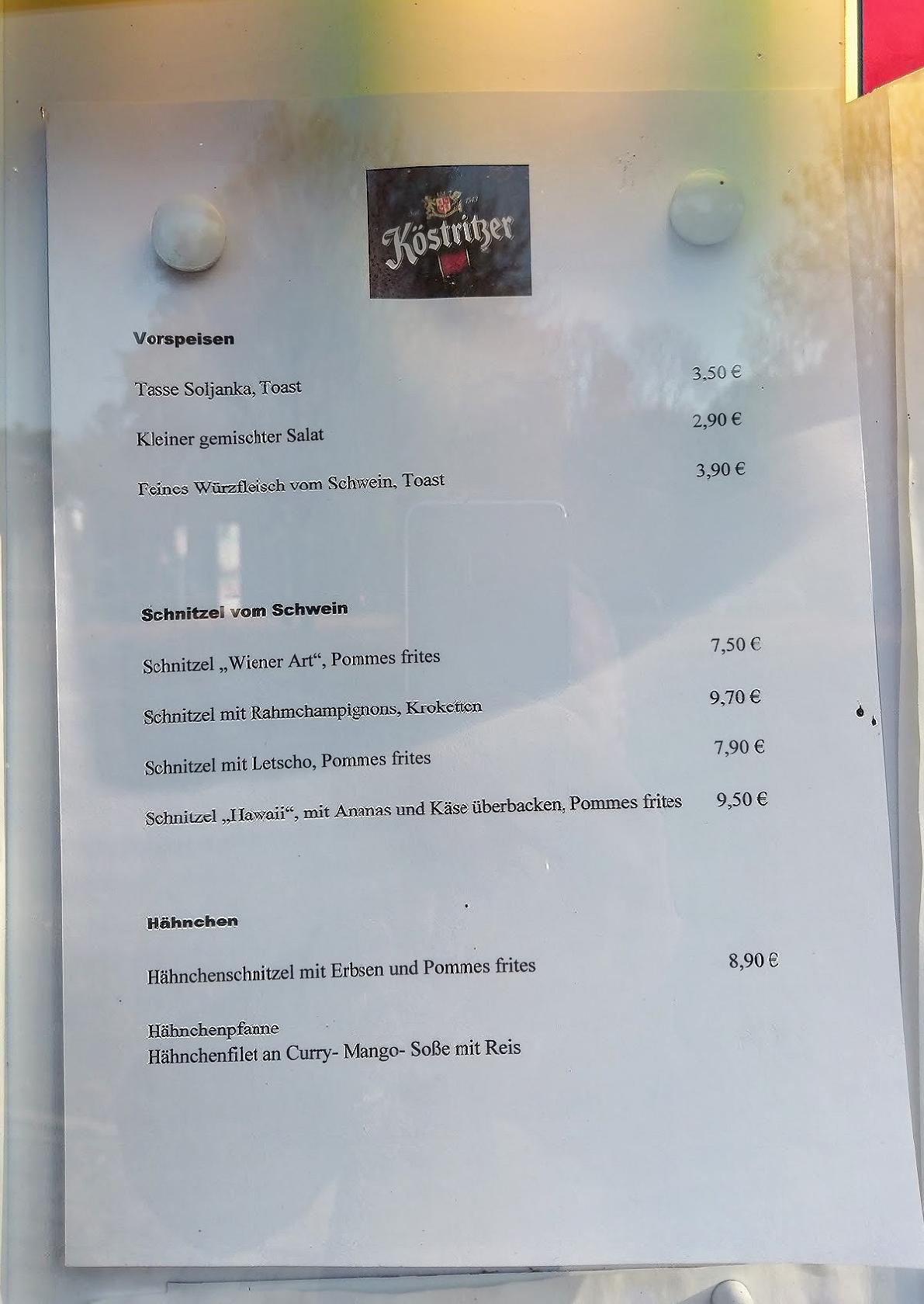 Menu au Gaststätte Südbahnhof restaurant Arnstadt