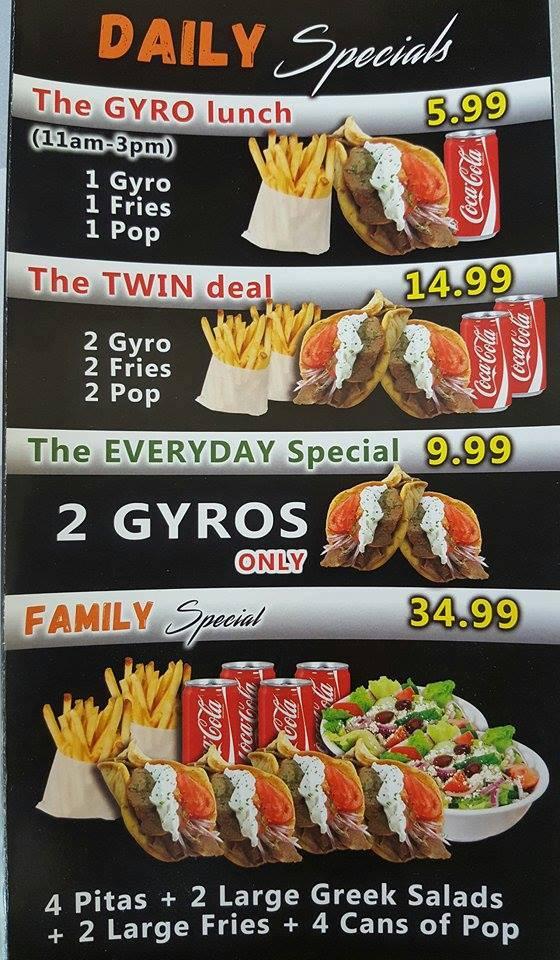 Menu at Gyro Plus restaurant, Amherstburg