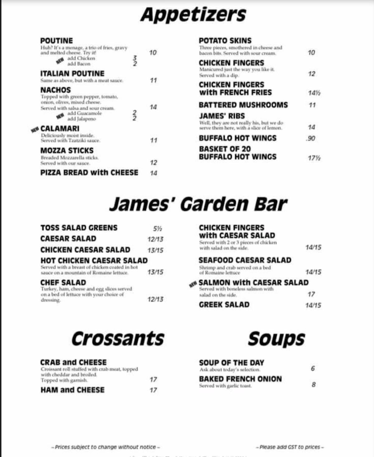 Menu At James Grill Bar Rimbey