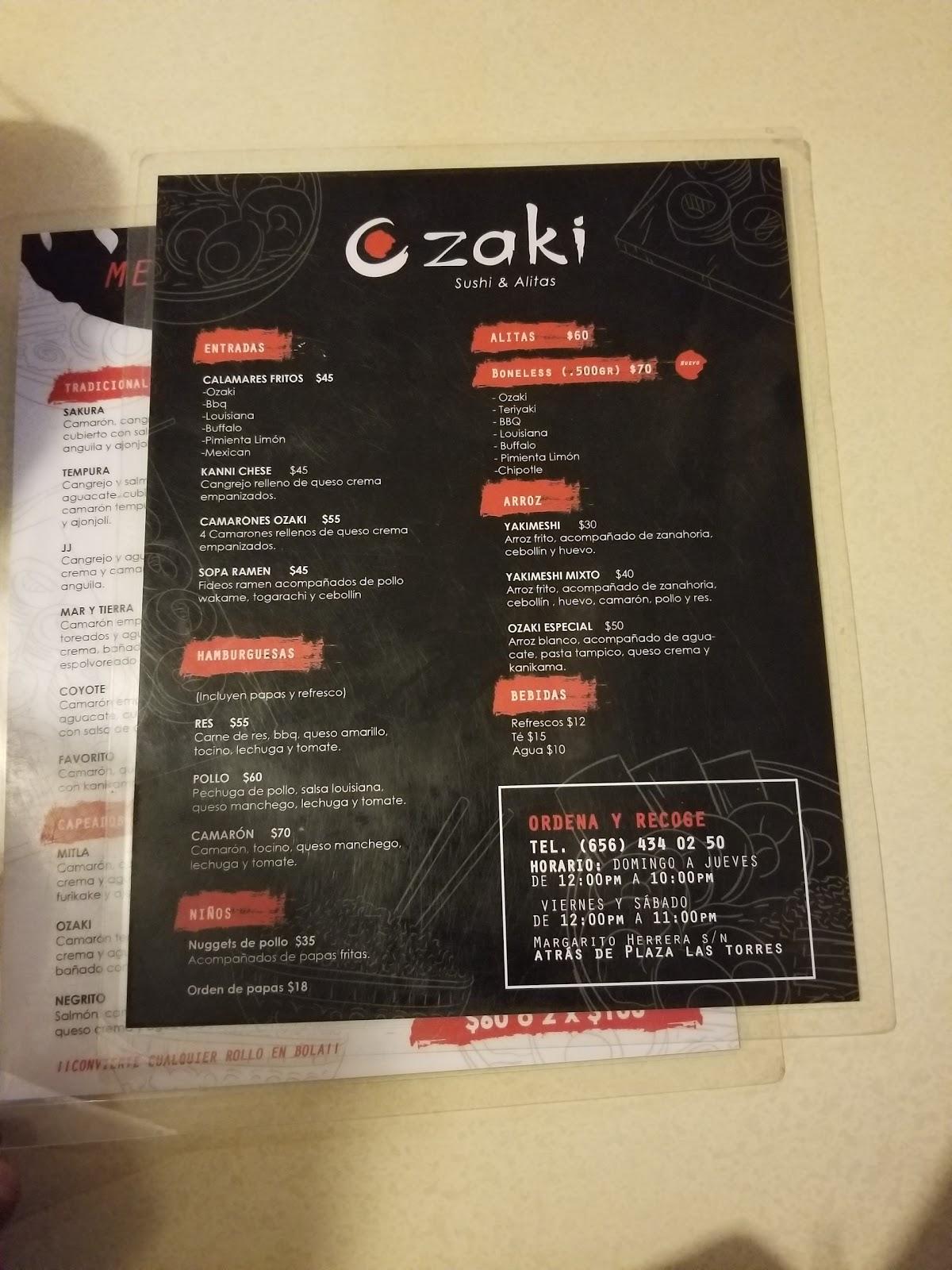 Menu at Ozaki Sushi y Alitas restaurant, Ciudad Juarez