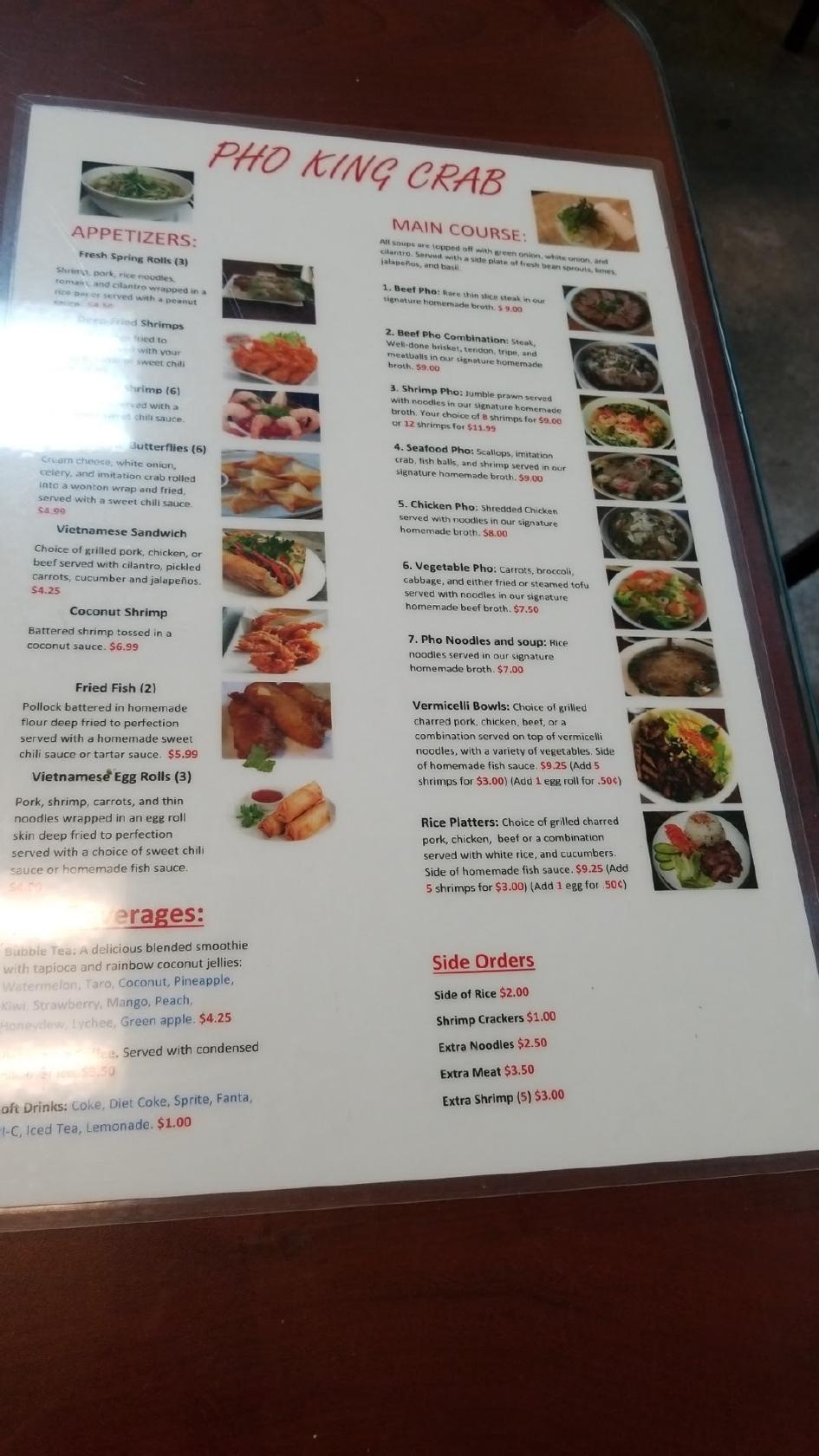 Menu At Pho King Crab Restaurant Union Gap E Washington Ave 104