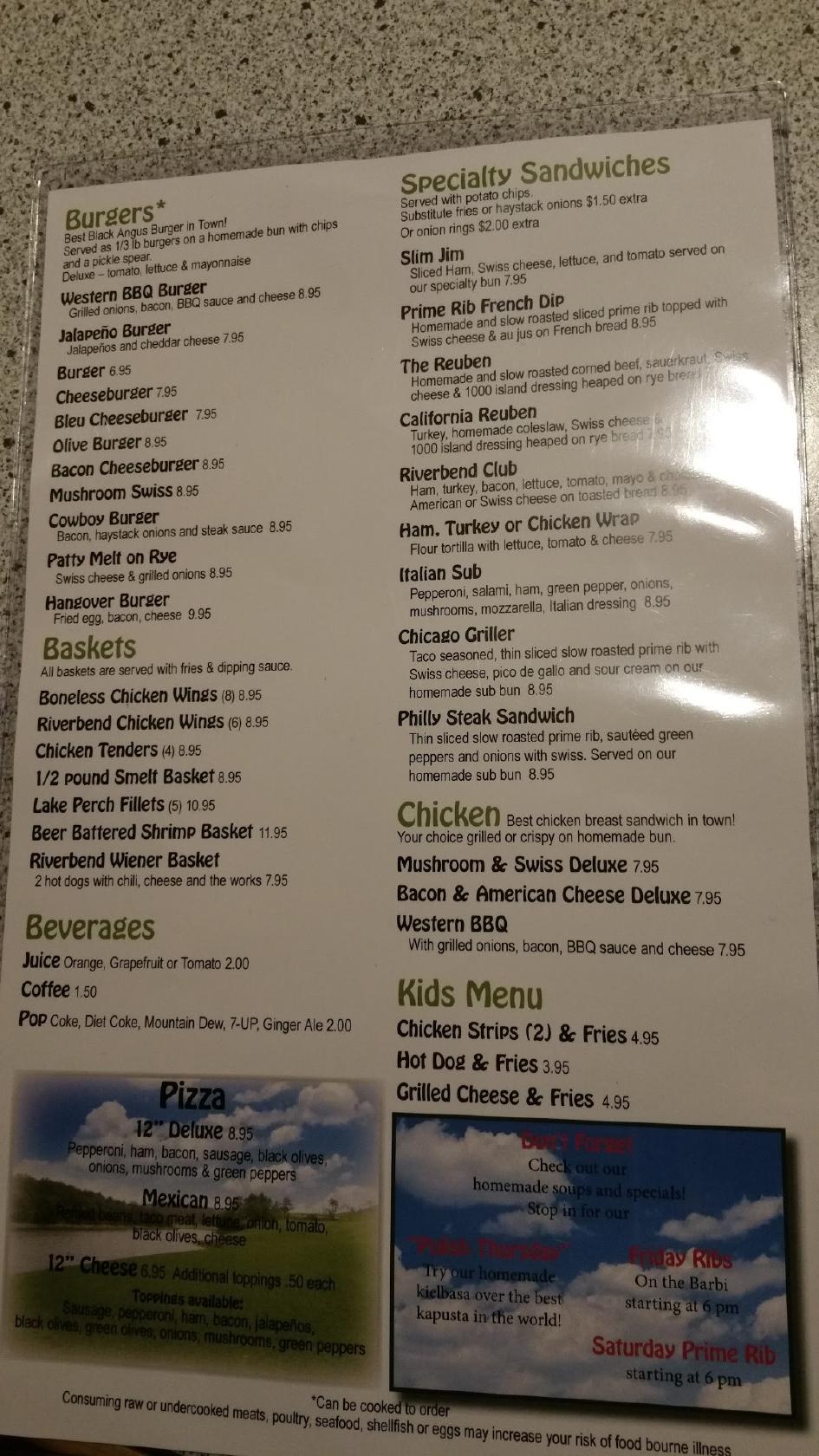 Menu at River Bend Bar & Grill, Ada