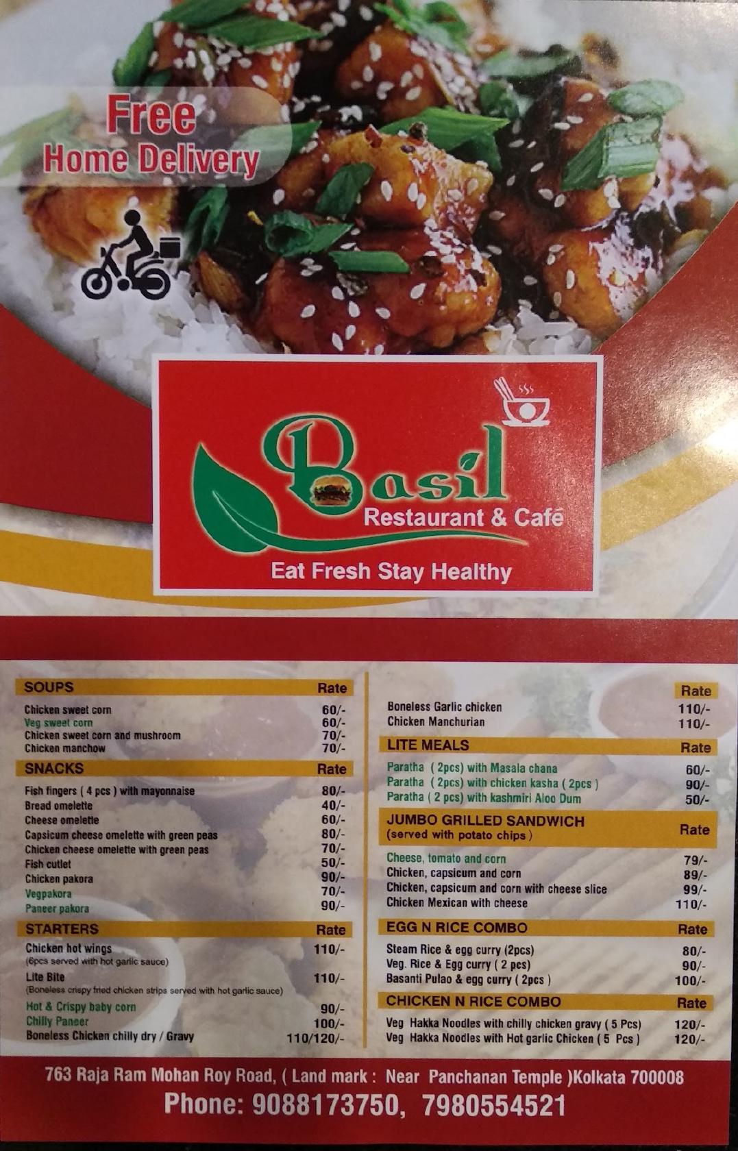 Menu at Basil Restaurant And Cafe Kolkata