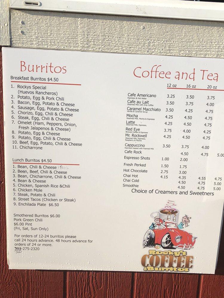 Menu at Rocky's Corner Cafe and Burritos, Littleton