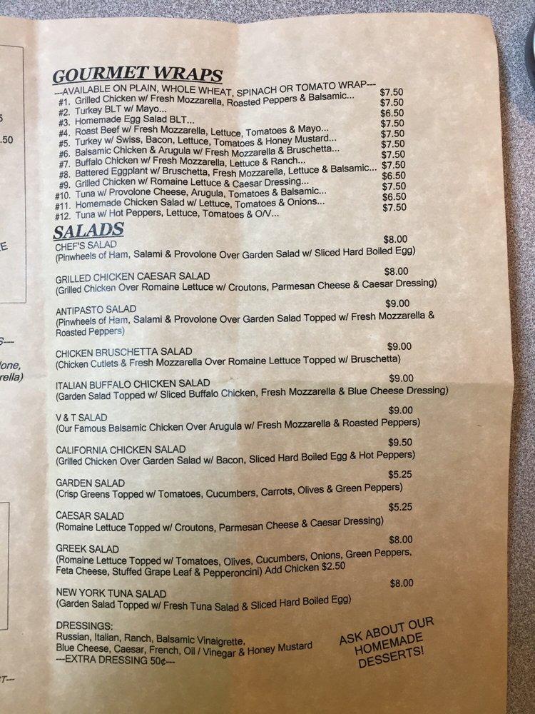 Menu at V & T Salumeria restaurant, Hackensack