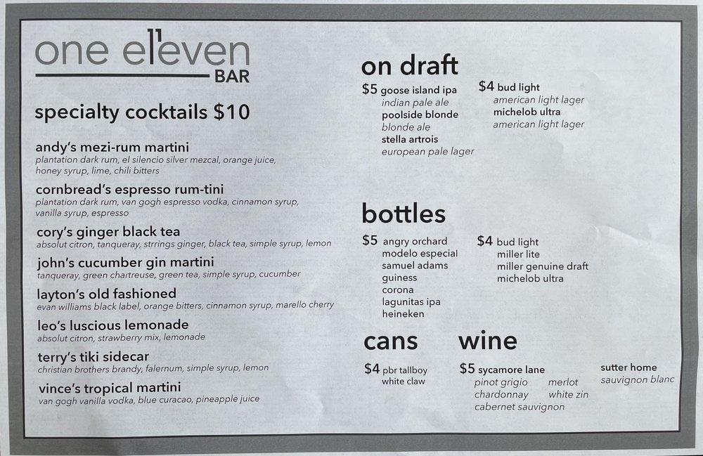 eleven kitchen and bar menu