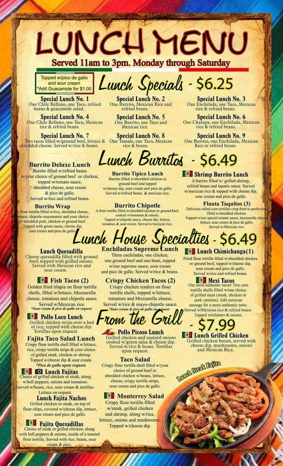 Menu at Monterrey Mexican Restaurant, Cherokee