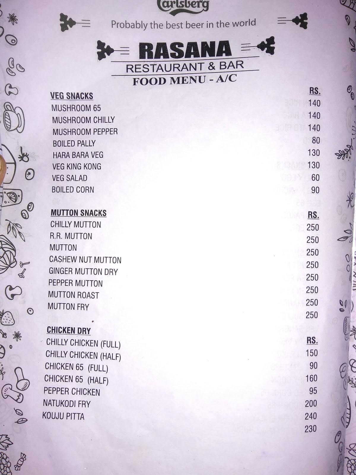 Menu at Rasana Bar and Restaurant, Penamaluru