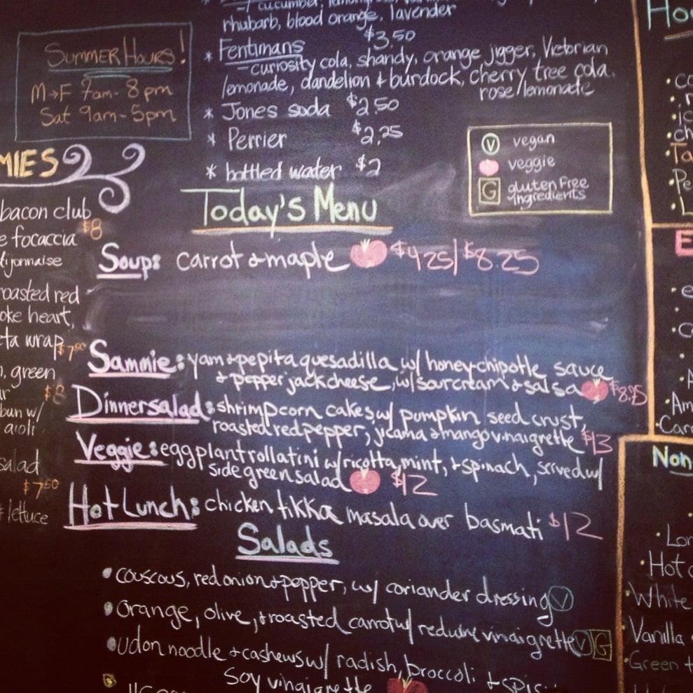 Menu at Tangerine restaurant, Regina