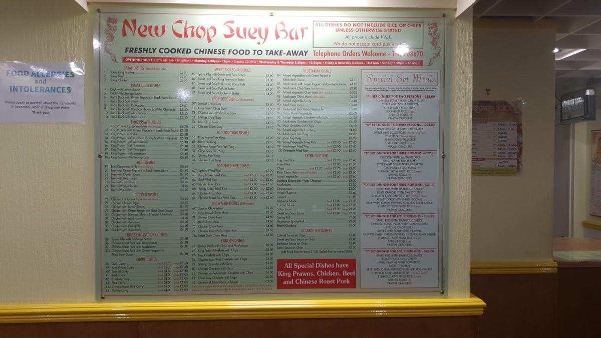 Carta de New Chop Suey Bar, Hereford, 162 Eign St