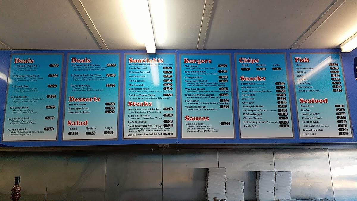 Menu at Sea Blue Fish N Chips restaurant, Bundoora